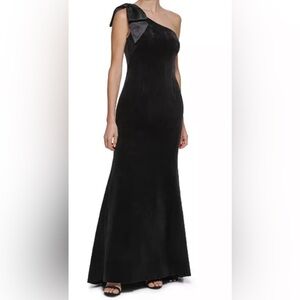 Eliza J Velvet One Shoulder Bow Black Tie Dress